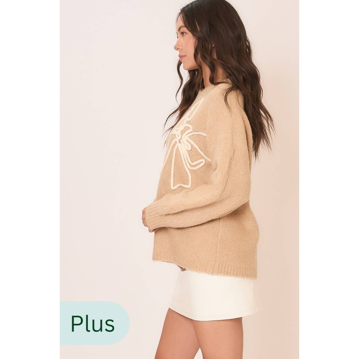 Soft Brushed Embroidered Bow Knit Sweater
