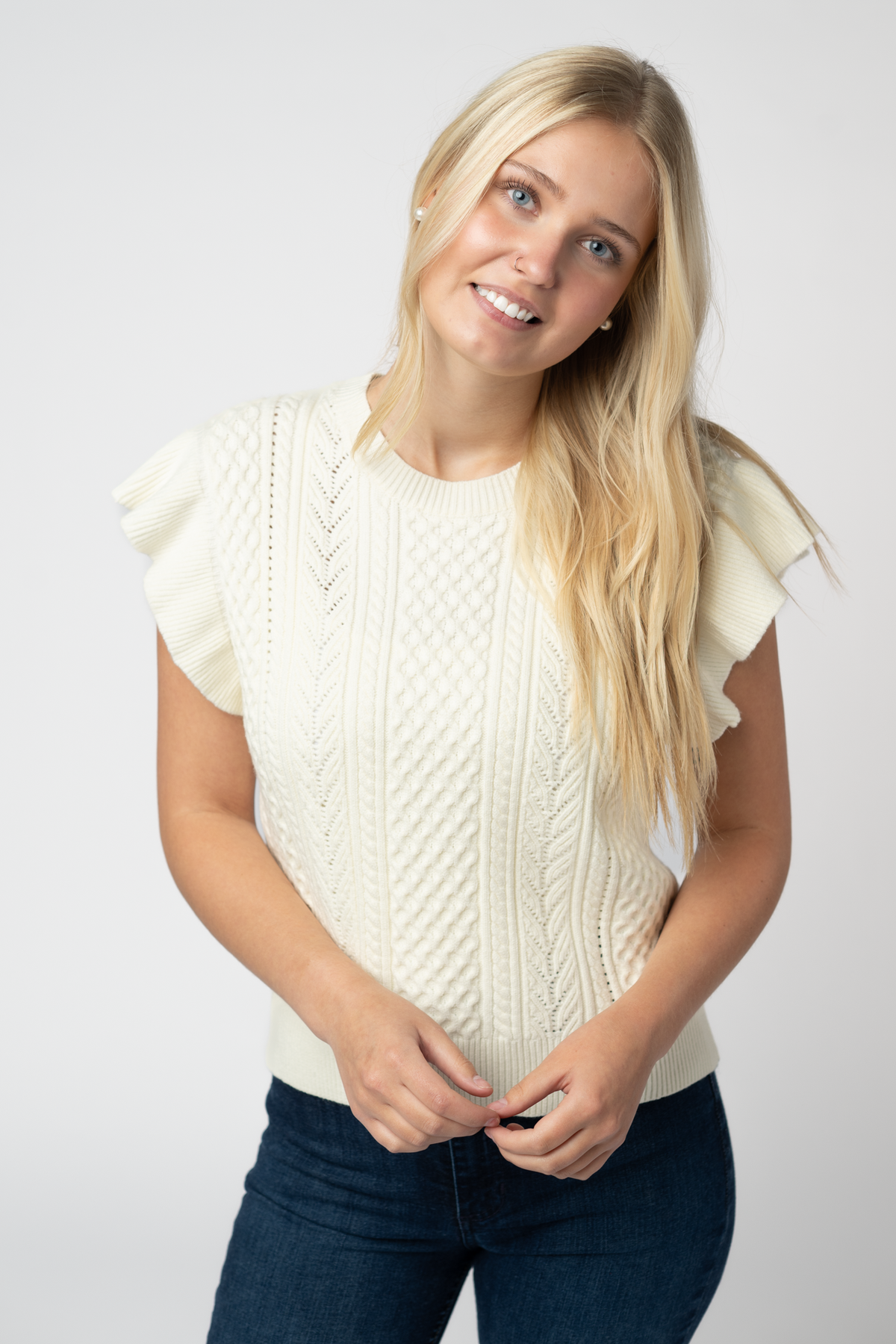 Ivory Flutter Sleeve Sweater Top