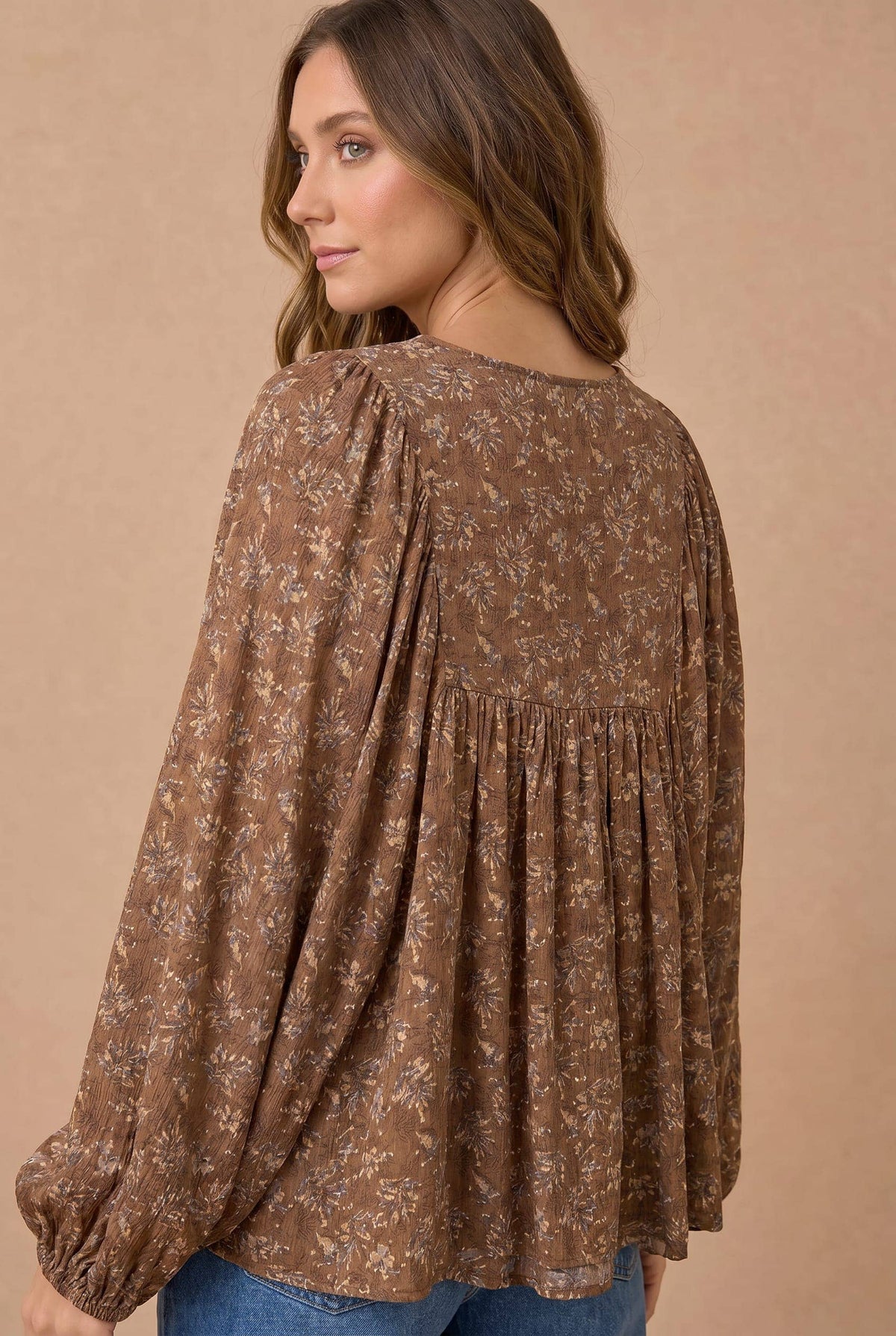 Mauve Floral Boho Peasant Blouse