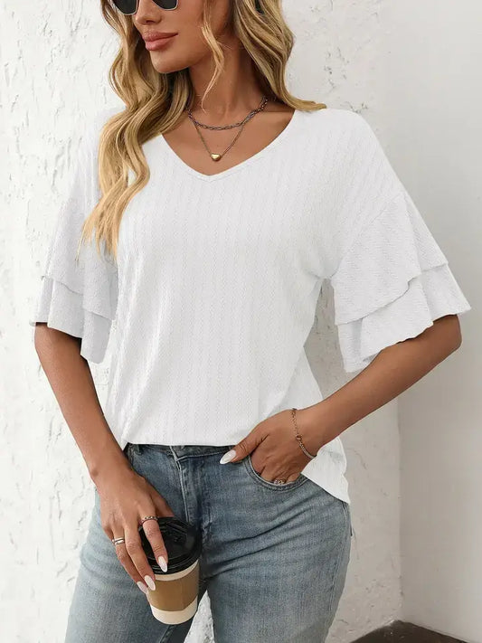 Easy & Effortless Ruffle Sleeve V-Neck Top – Lightweight Summer Favorite