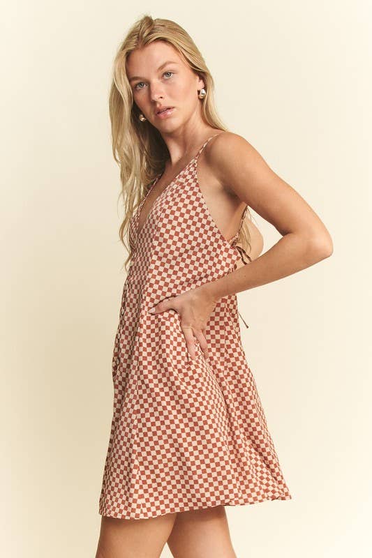 Checkered Sweetheart Sleeveless Dress