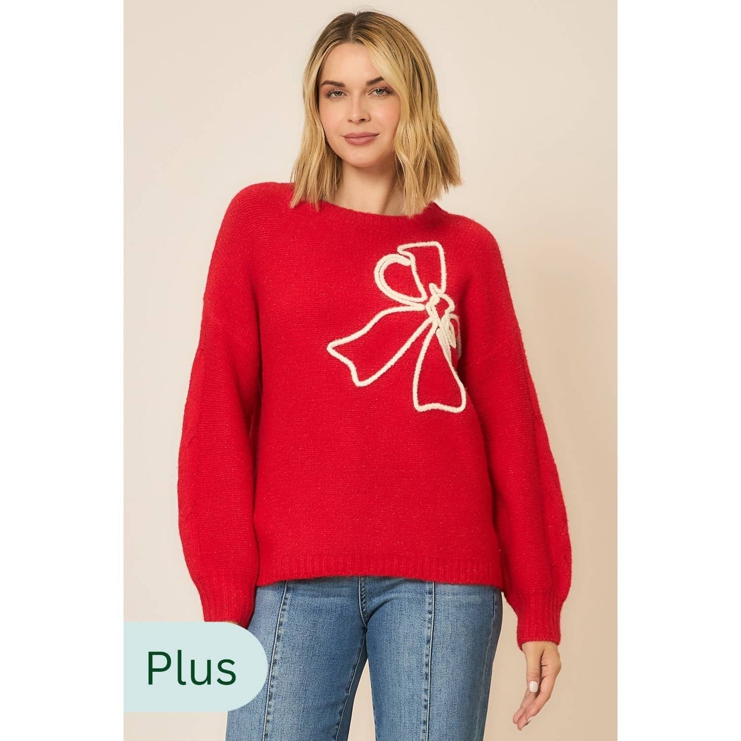 Soft Brushed Embroidered Bow Knit Sweater