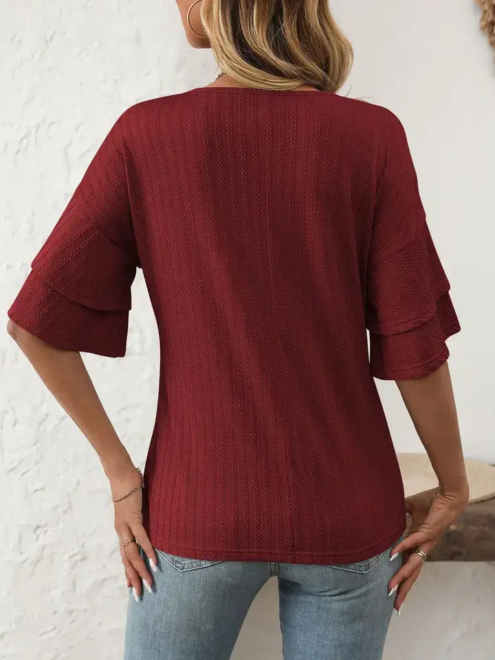 Easy & Effortless Ruffle Sleeve V-Neck Top – Lightweight Summer Favorite