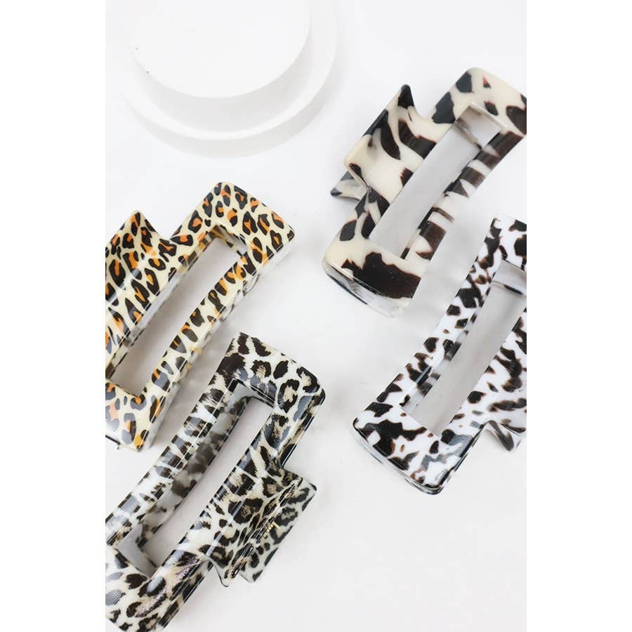 Leopard Print Rectangle Hair Claw Clip