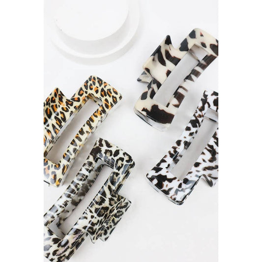 Leopard Print Rectangle Hair Claw Clip