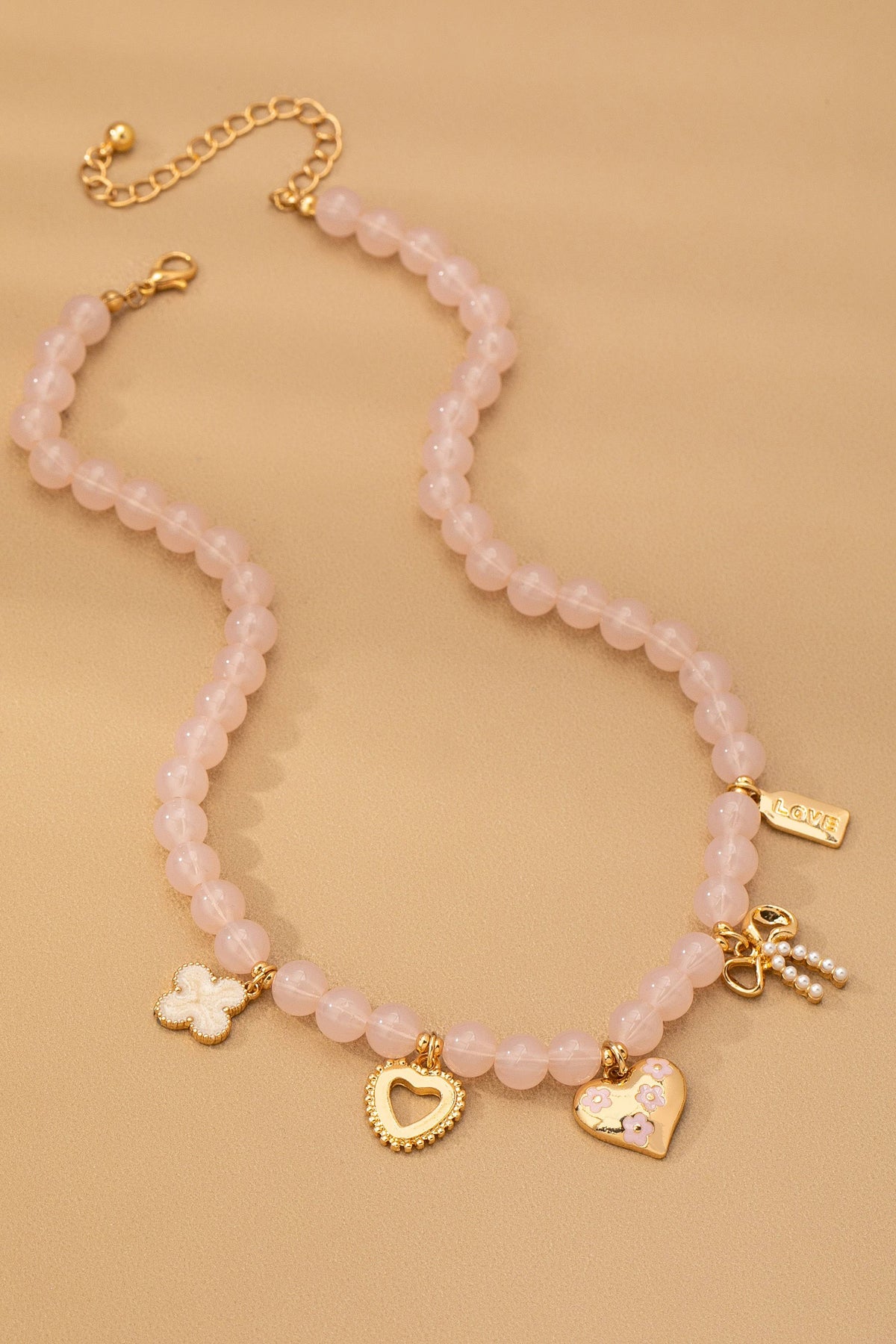 Blushing Hearts Beaded Charm Necklace
