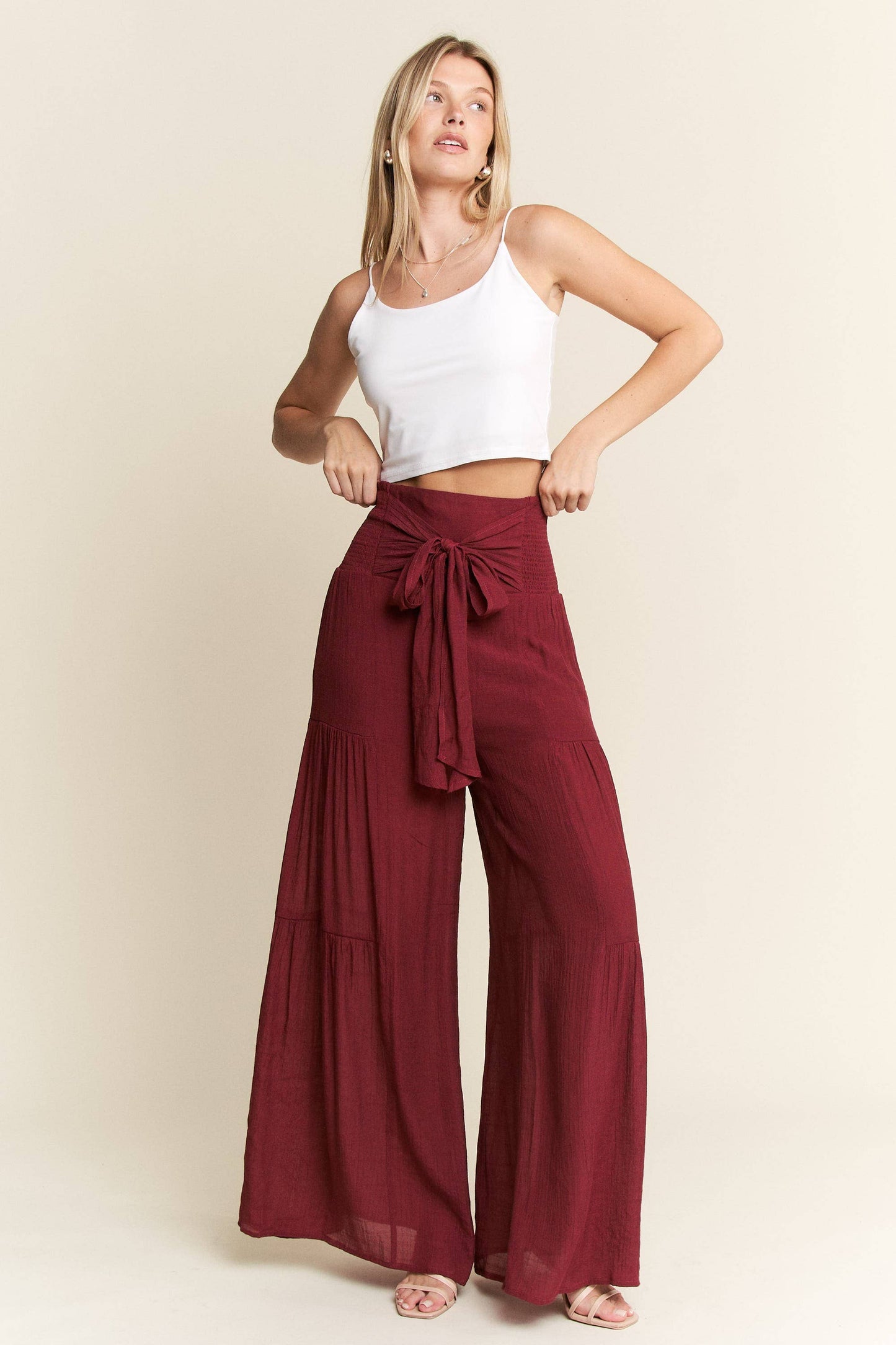 Tie Front Wide Leg Cotton Pants
