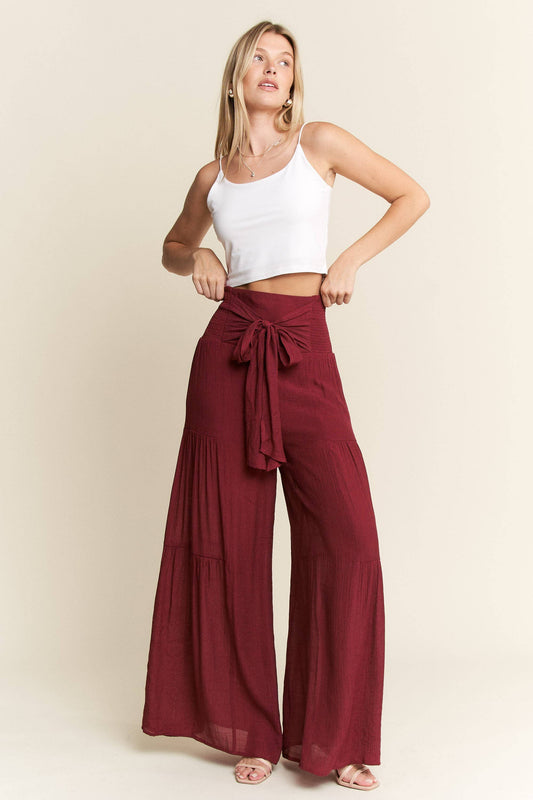 Tie Front Wide Leg Cotton Pants