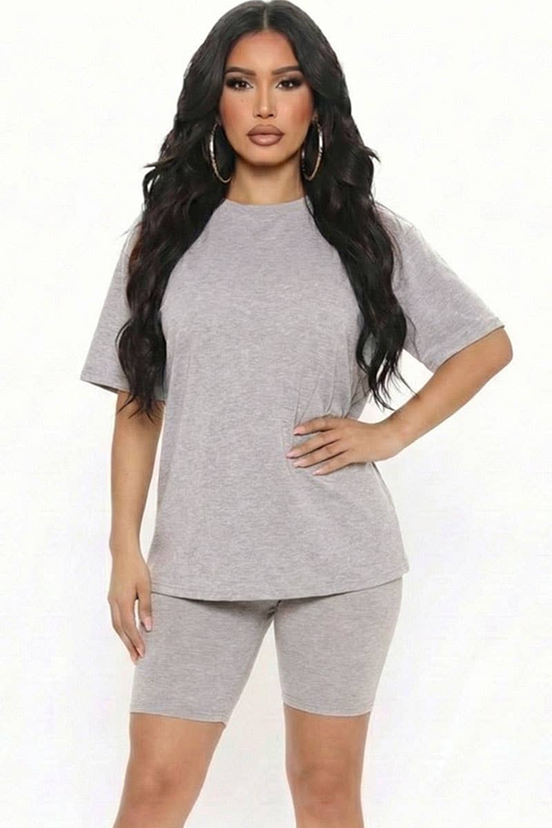 Biker Shorts Set – Oversized Top & High Waisted Shorts Two Piece Outfit