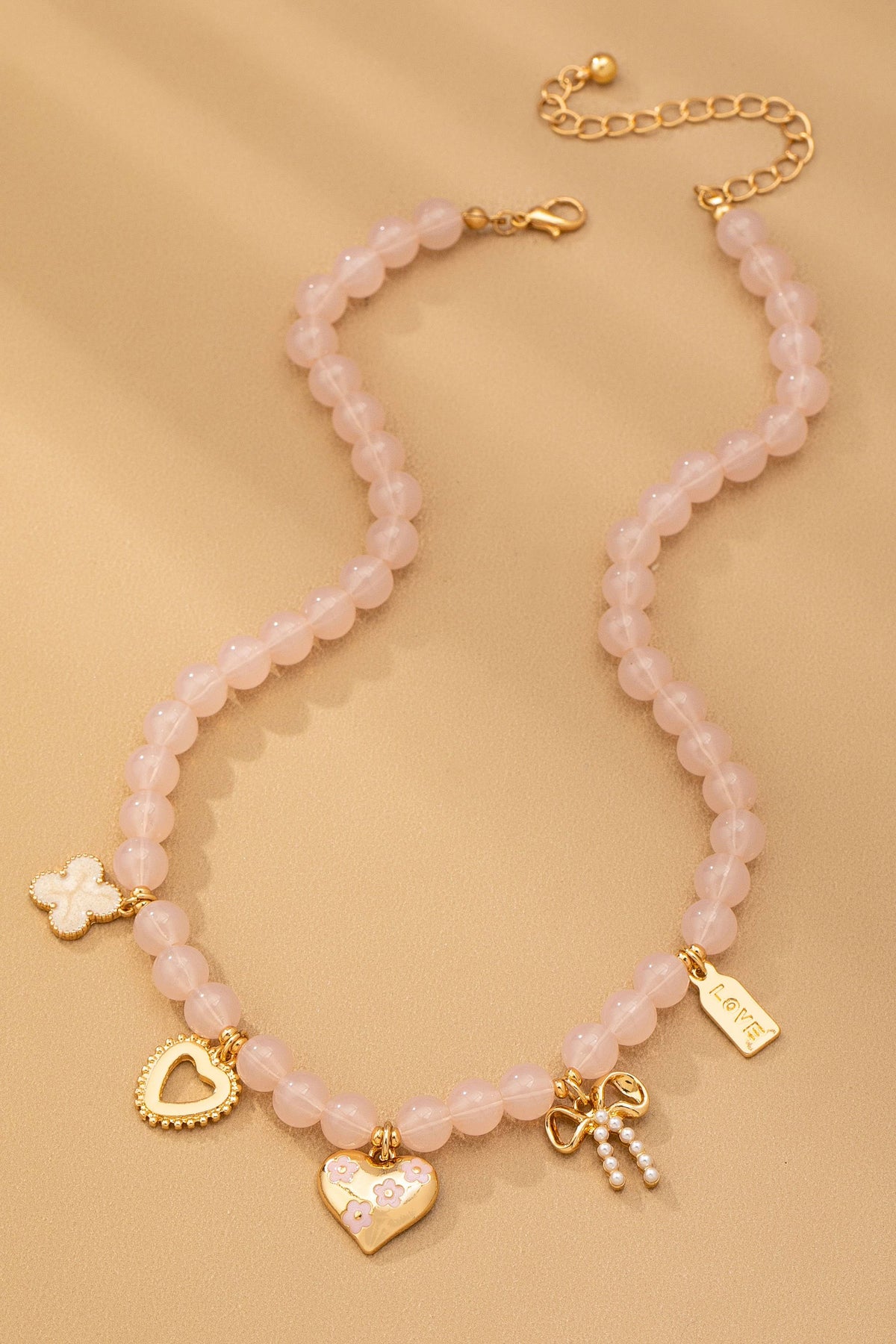 Blushing Hearts Beaded Charm Necklace