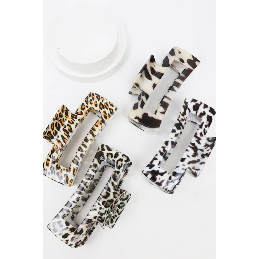 Leopard Print Rectangle Hair Claw Clip