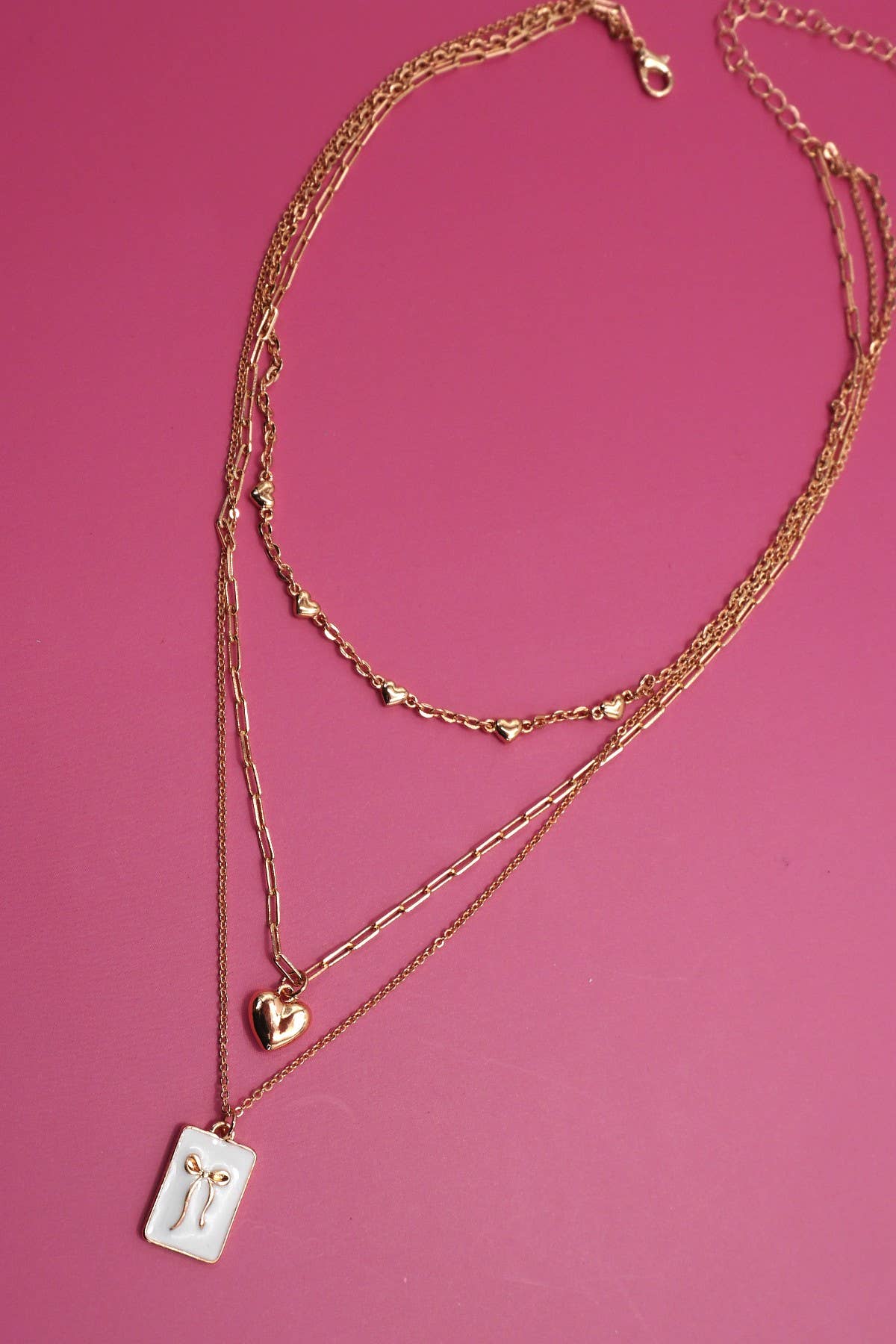 Square Bow Epoxy Charm Layered Necklace