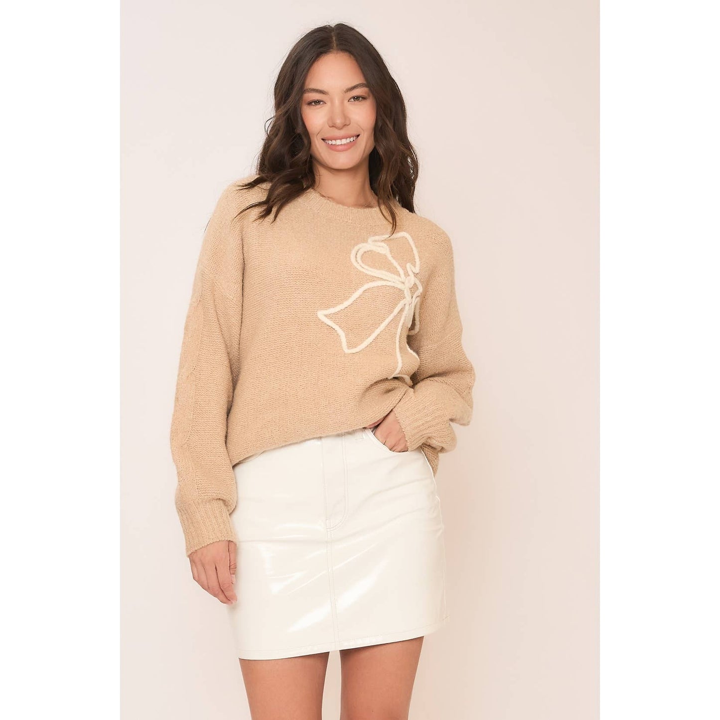 Soft Brushed Embroidered Bow Knit Sweater