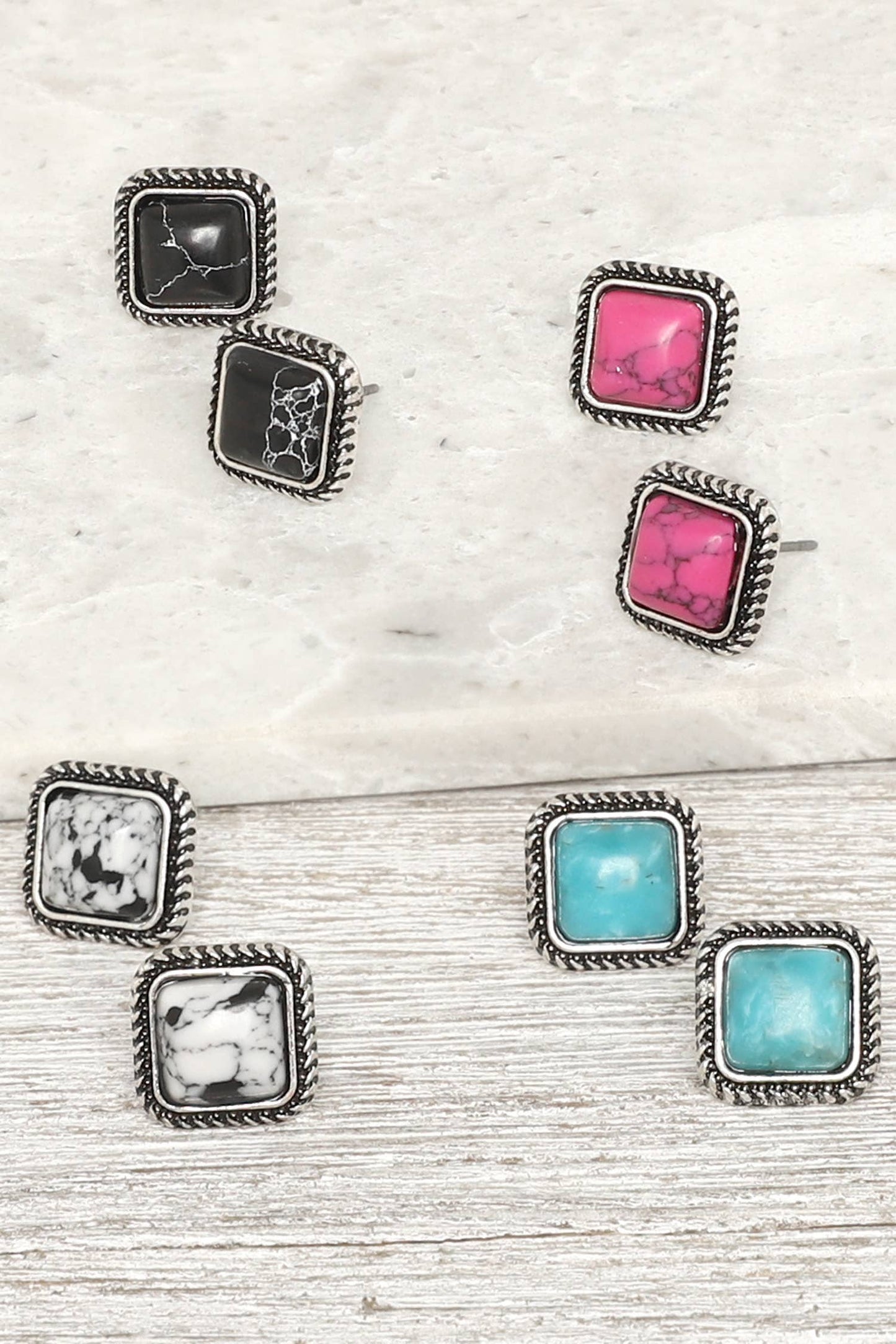 Turquoise Square Stud Earrings – Western Style Silver Dainty Earrings