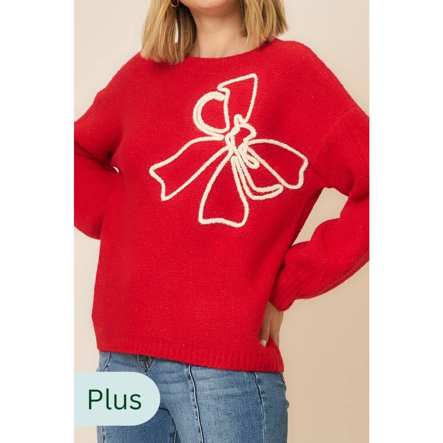 Soft Brushed Embroidered Bow Knit Sweater