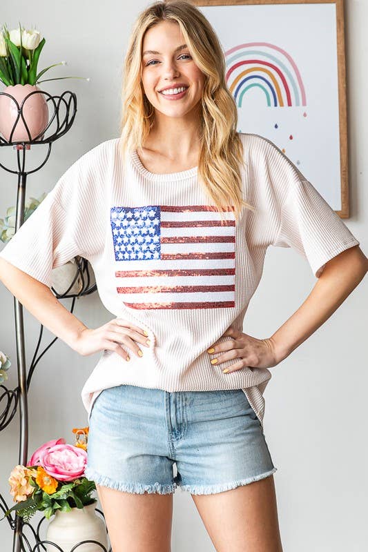 ET7627UR American Flag Graphic Dolman Top
