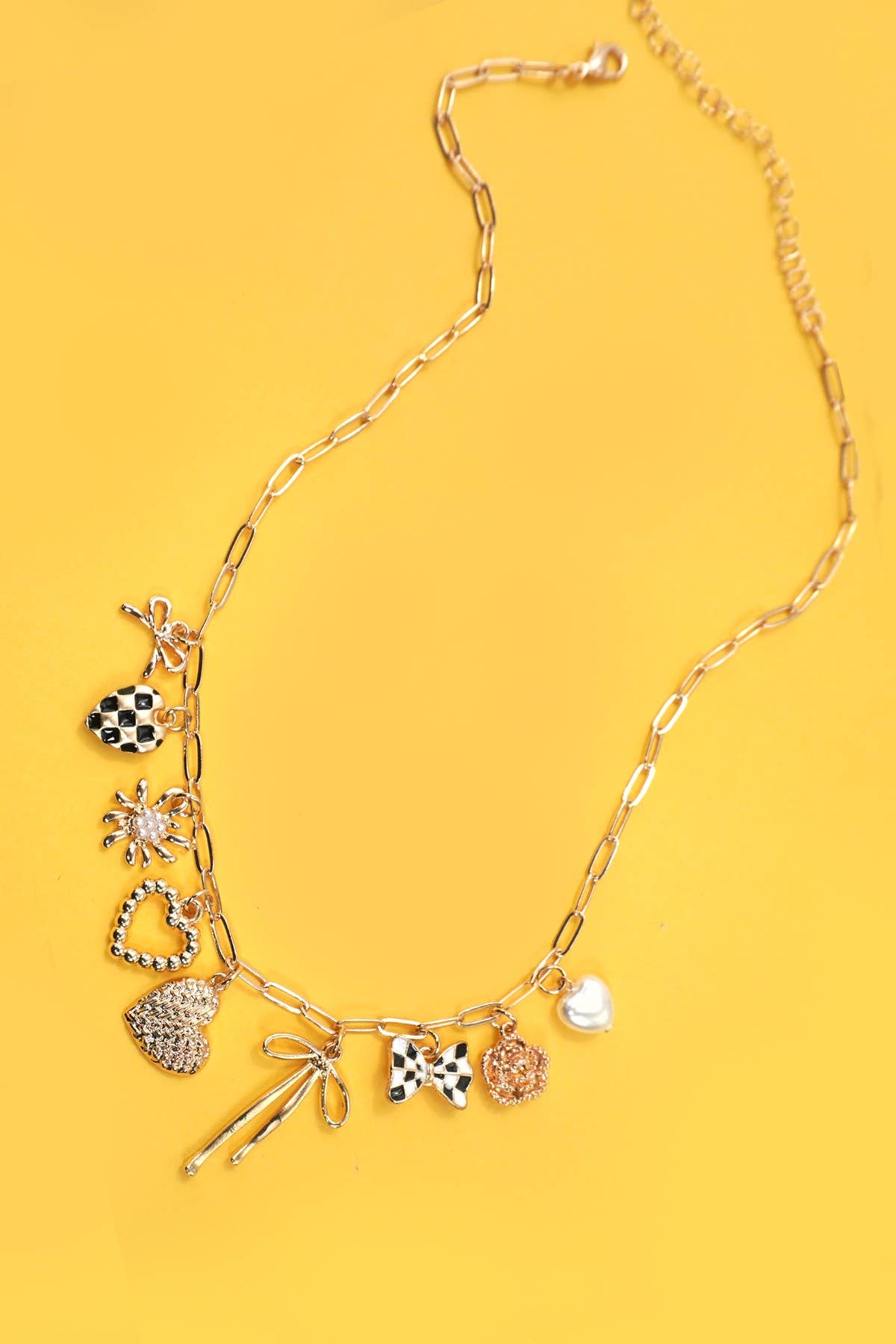 Checker Heart Charm Necklace