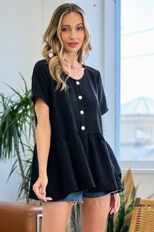 Breezy Bliss Babydoll Button Down Top