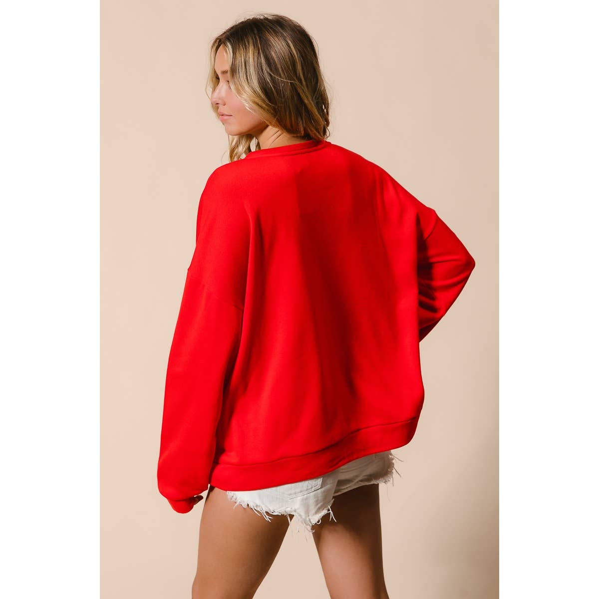Christmas Plaid Bow Oversized Fleece Sweatshirt