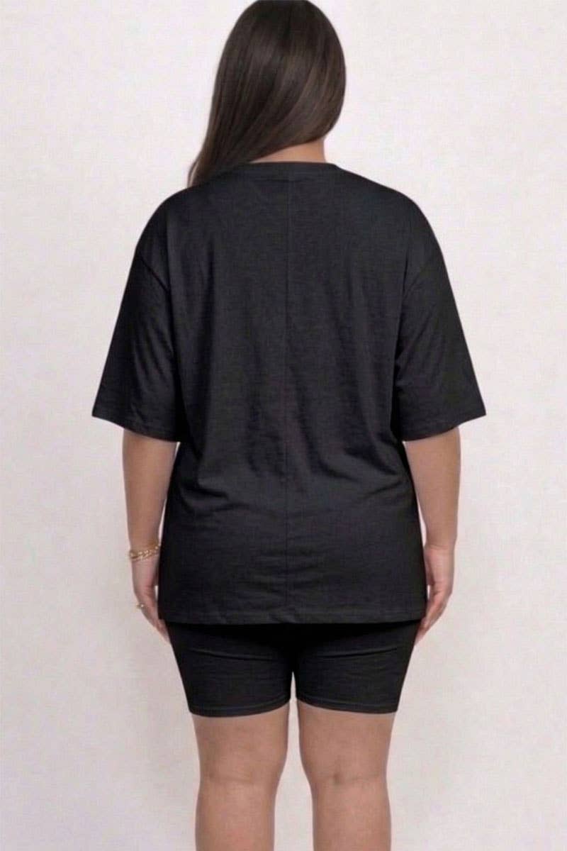 Plus Size Biker Shorts Set – Oversized Top & High Waisted Shorts Lounge Set