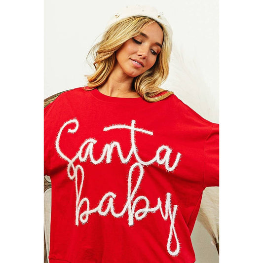 Santa Baby Tinsel Lettering Oversized Christmas Sweatshirt