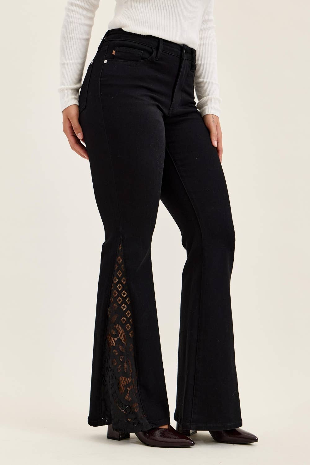 Judy Blue Jacqueline Lace Hem Ultra Flare Jeans – Black