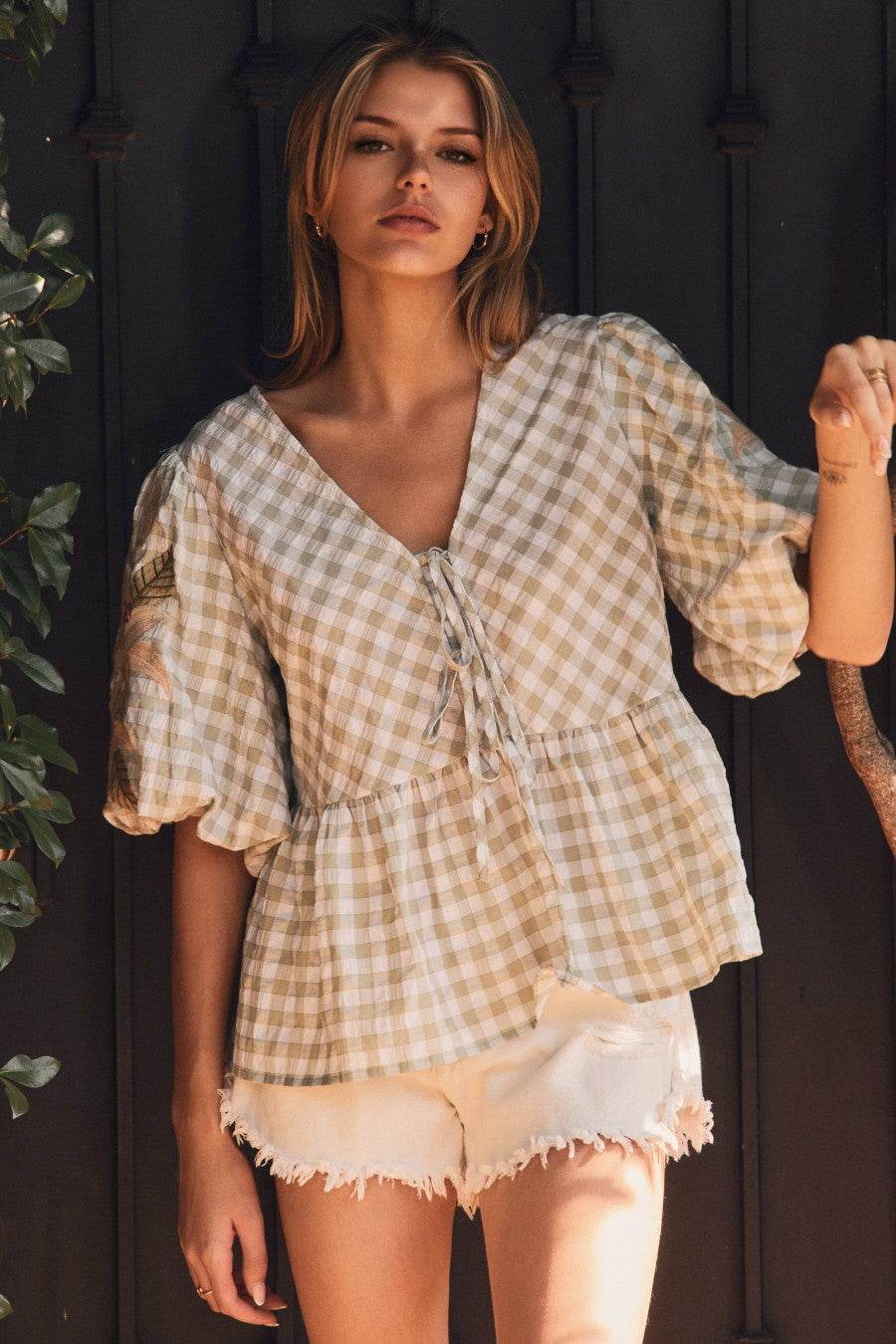 Meadow Gingham Peplum Blouse