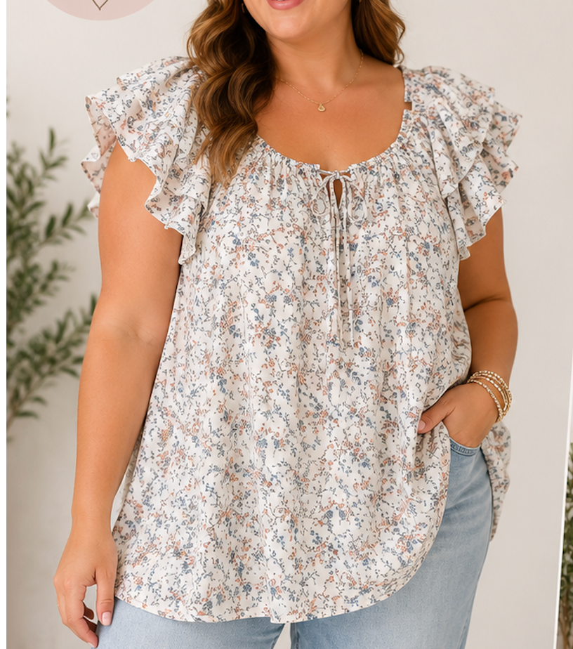 Wildflower Whisper Flutter Sleeve Top