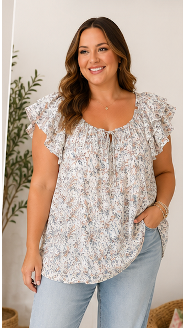 Wildflower Whisper Flutter Sleeve Top
