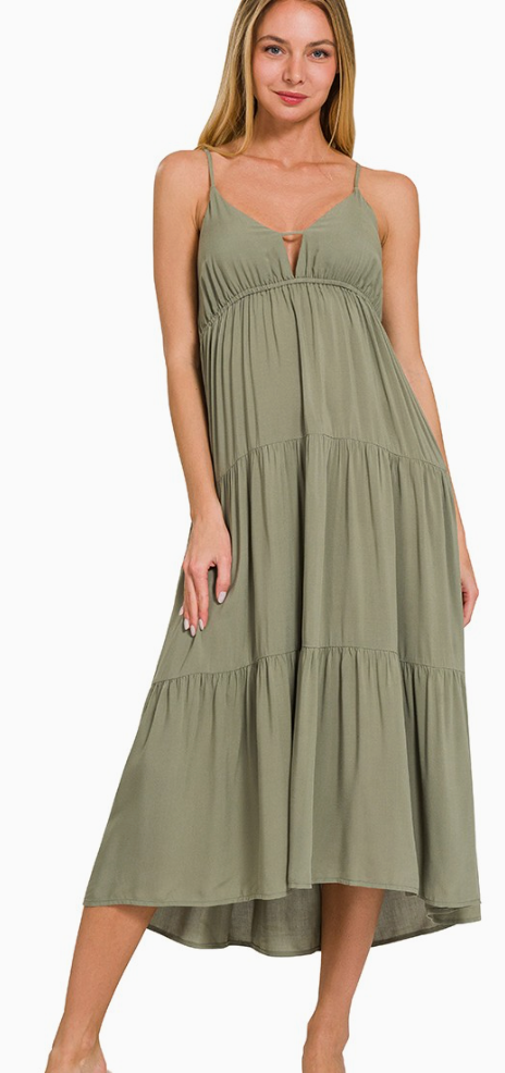 Sage Serenity Tiered Midi Dress