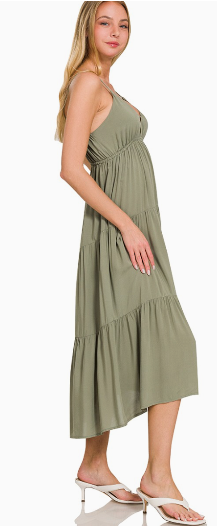 Sage Serenity Tiered Midi Dress