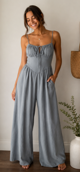 Easy Going Wide-Leg Jumpsuit – Dusty Blue