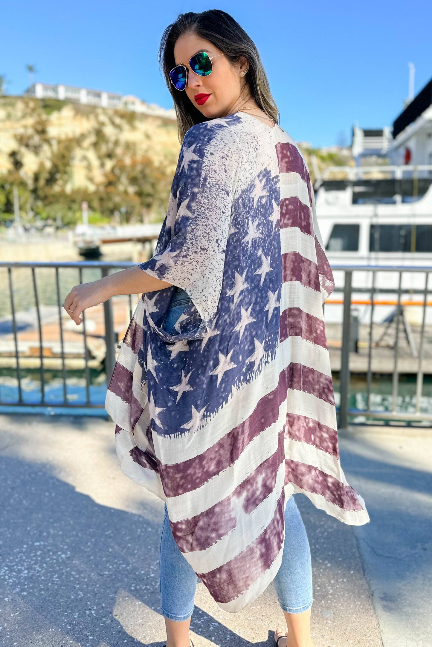 Vintage American Flag Printed Kimono