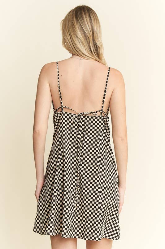 Checkered Sweetheart Sleeveless Dress