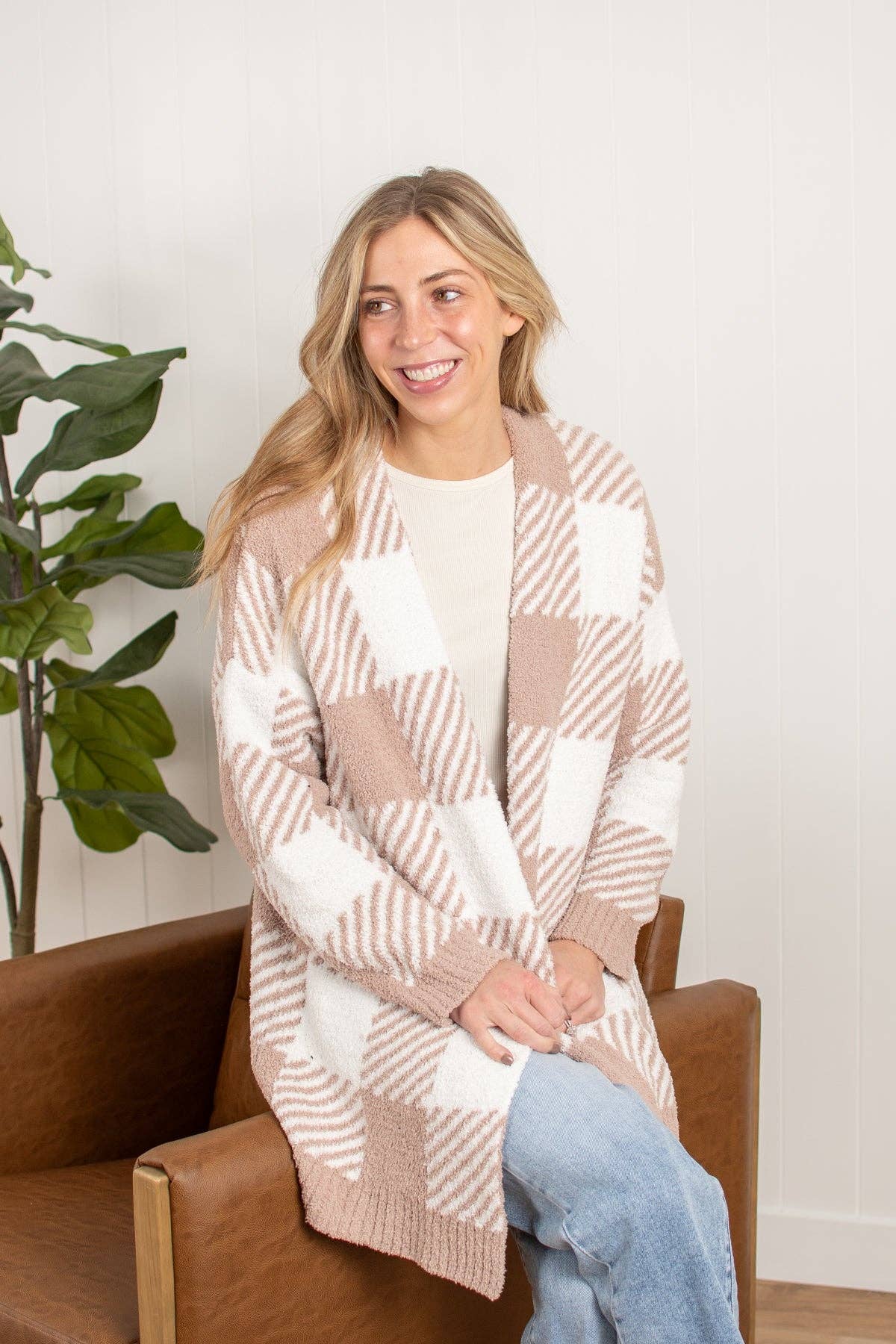 Cozy Plaid Open-Front Cardigan