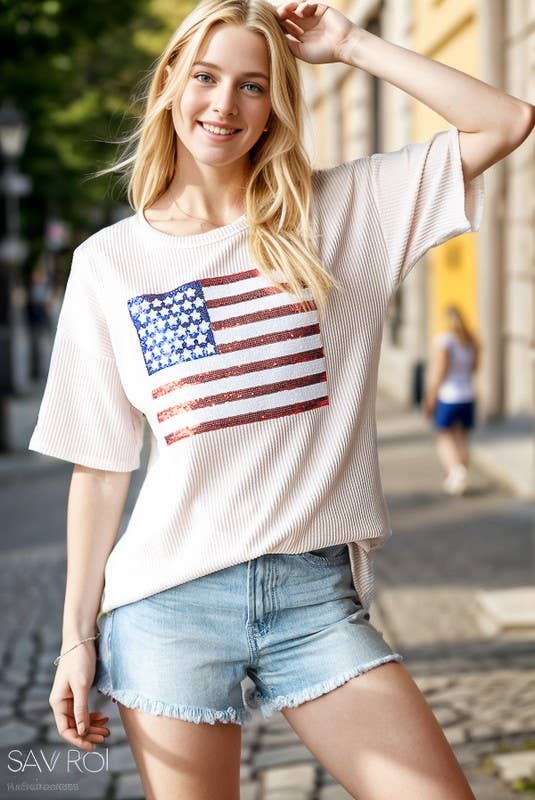 ET7627UR American Flag Graphic Dolman Top