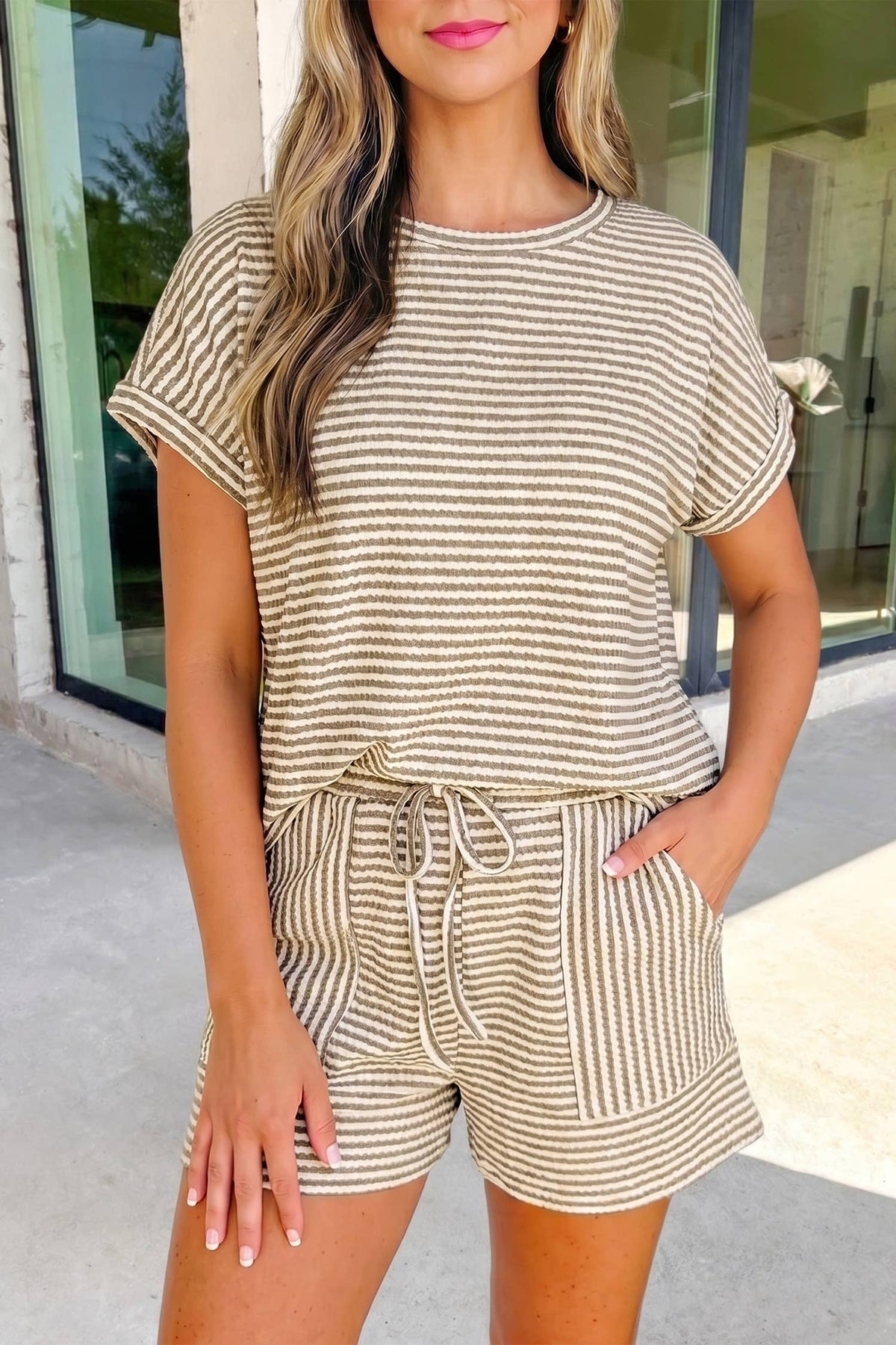Easy Days Striped Knit Shorts Set