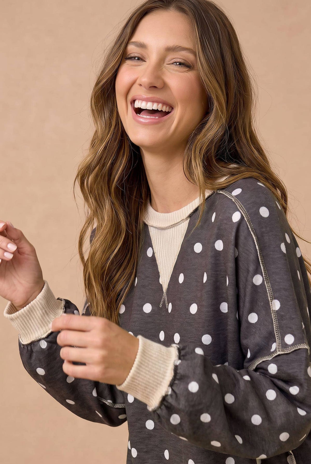Charcoal Polka Dot Contrast Pullover