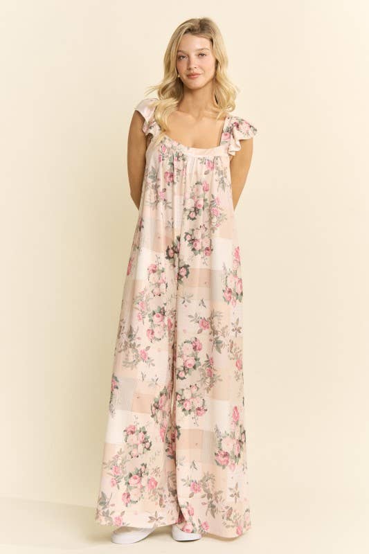 Vintage Garden Floral Wide Leg Jumpsuit