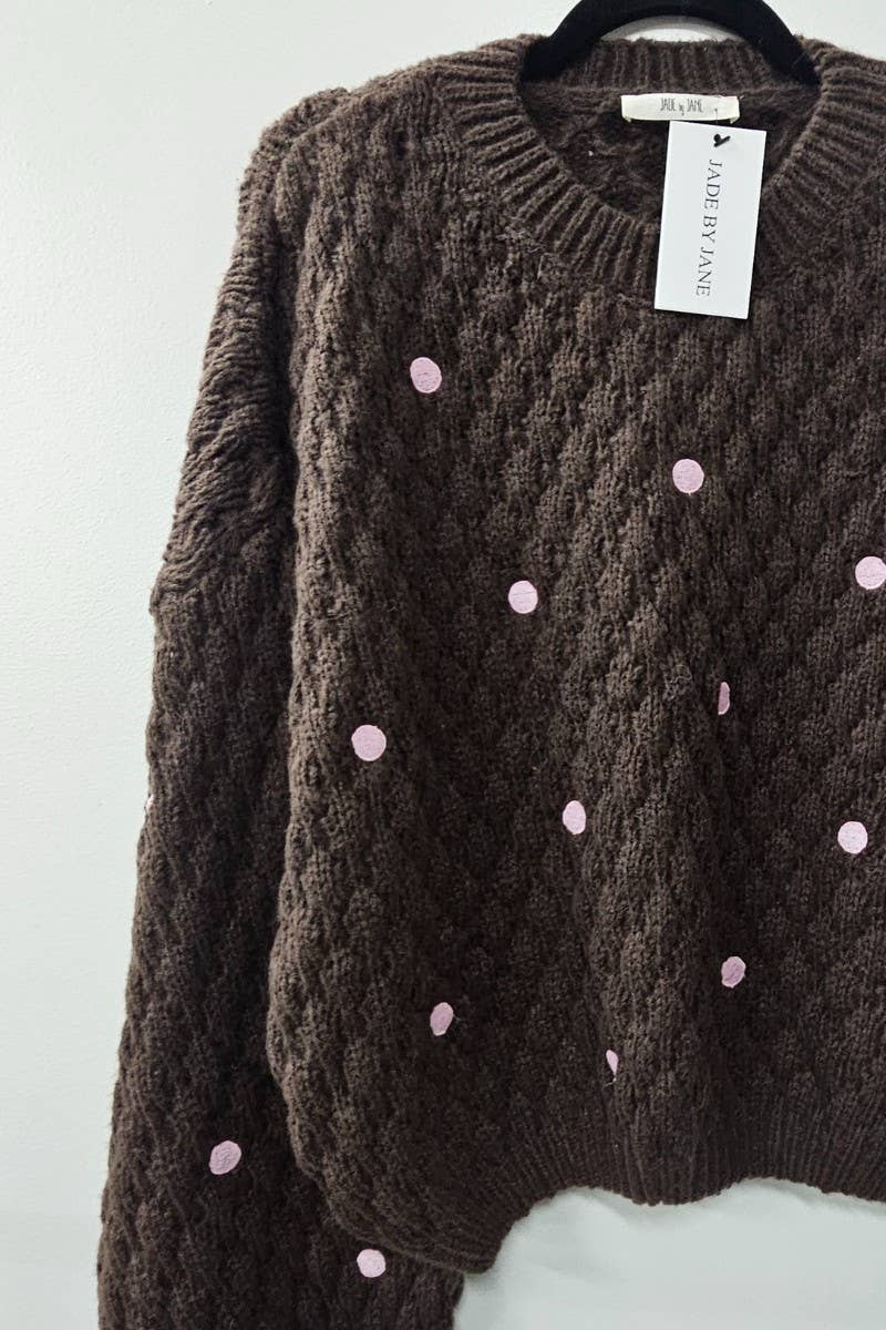 PLUS SIZE POLKA DOT CABLE KNIT SWEATER