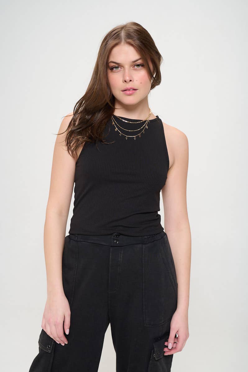 Ribbed Halter Neck Tank Top