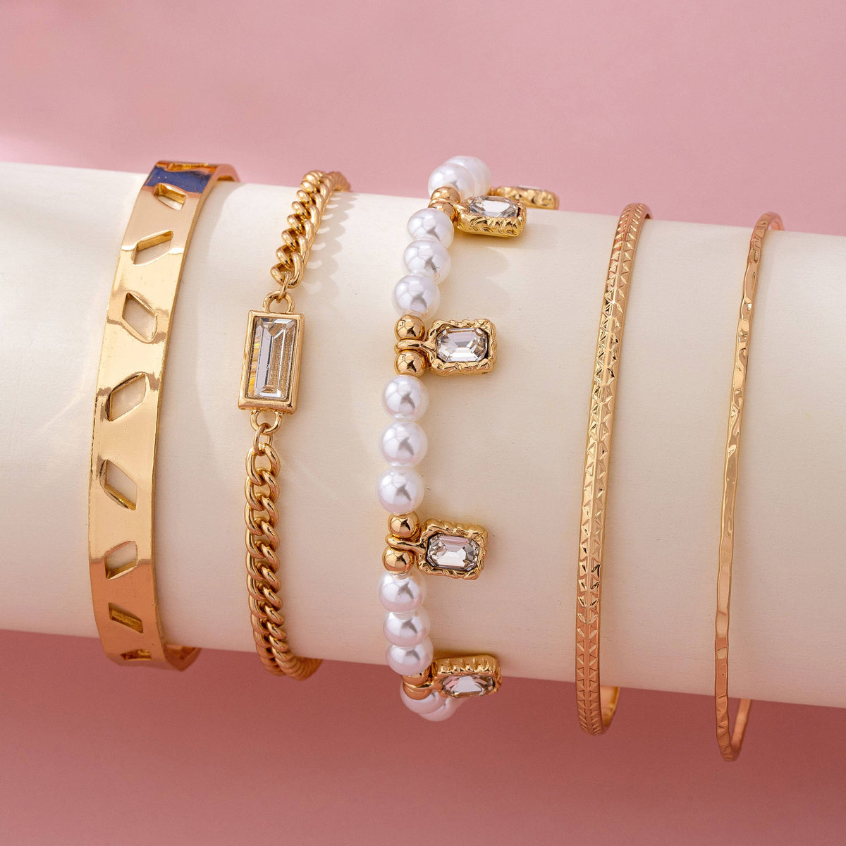 Golden Glow Pearl & Crystal Bracelet Stack