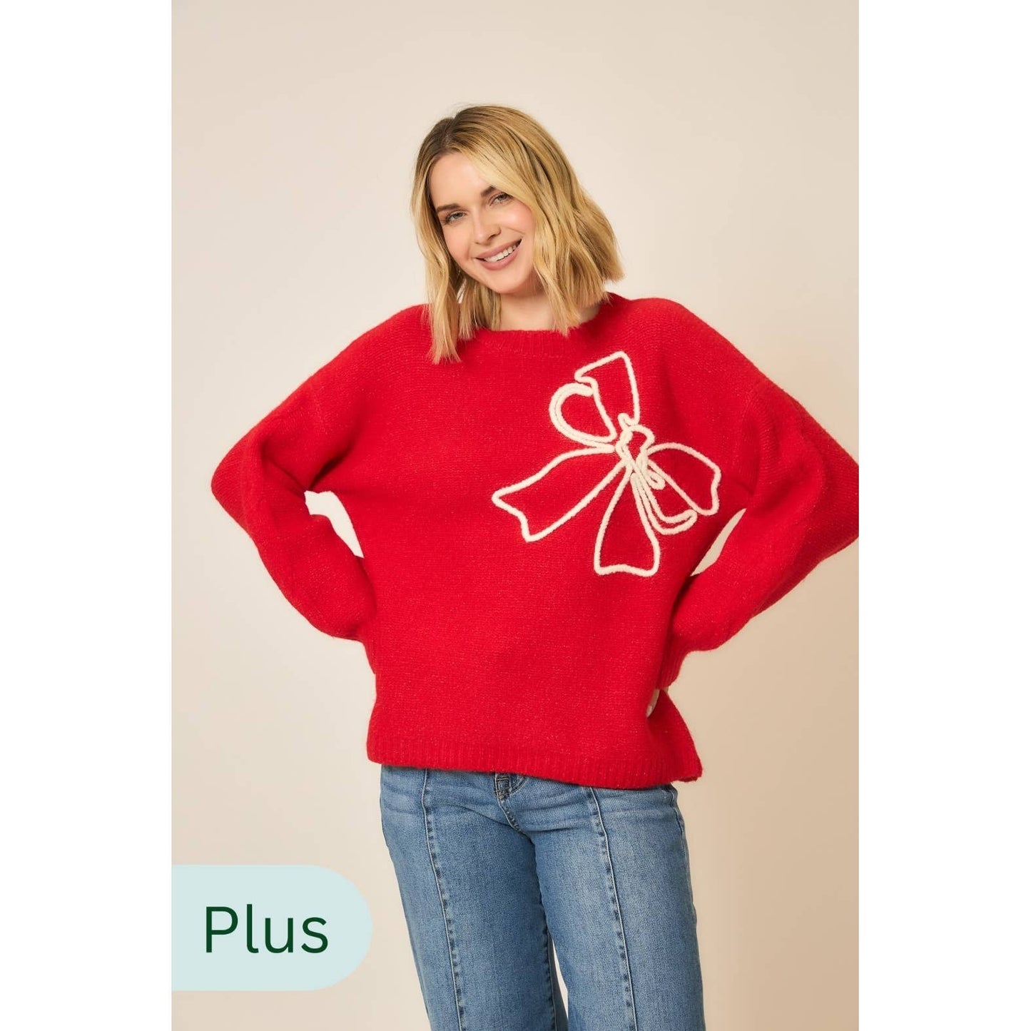 Soft Brushed Embroidered Bow Knit Sweater