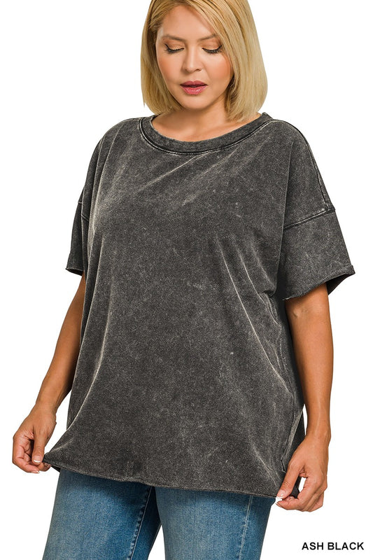 Acid Wash French Terry Drop Shoulder Top