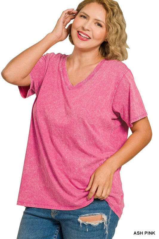 Washed Cotton V-Neck Tee