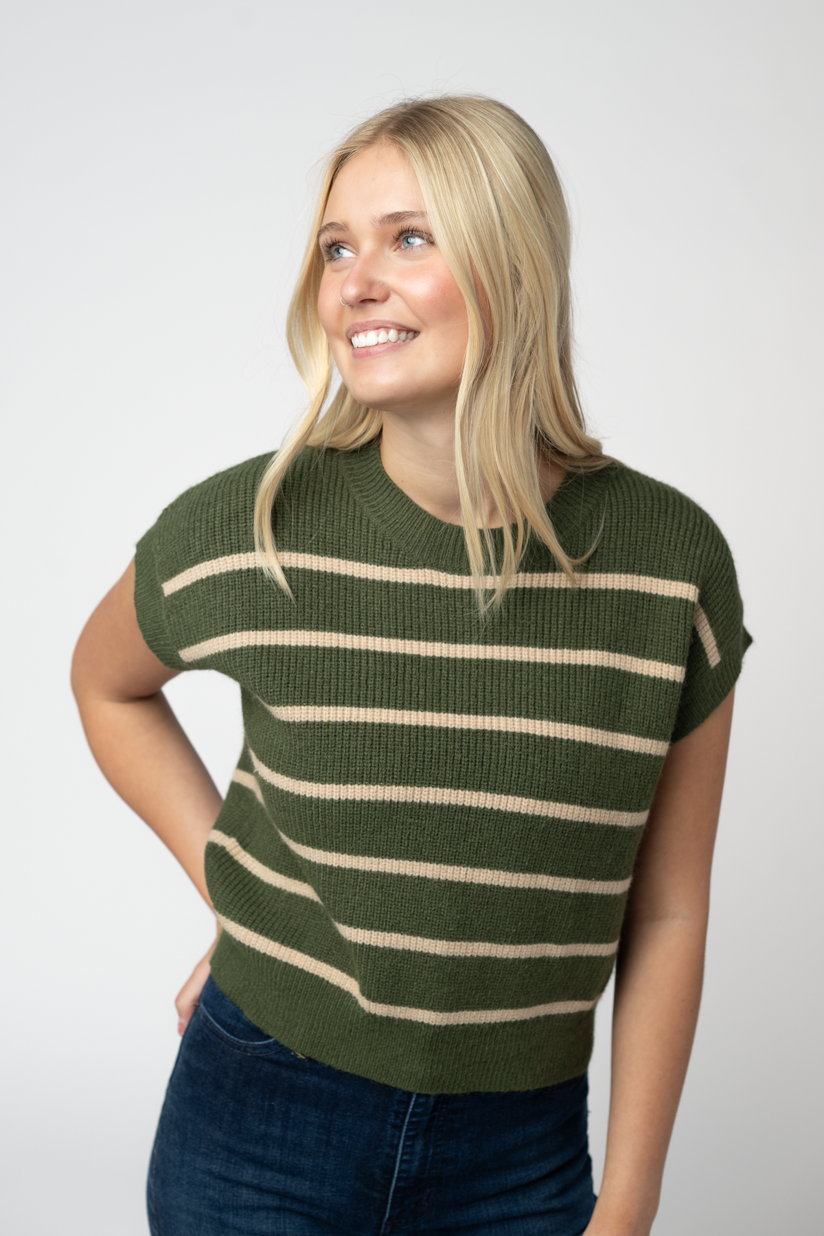 Olive & Oatmeal Striped Sweater Top