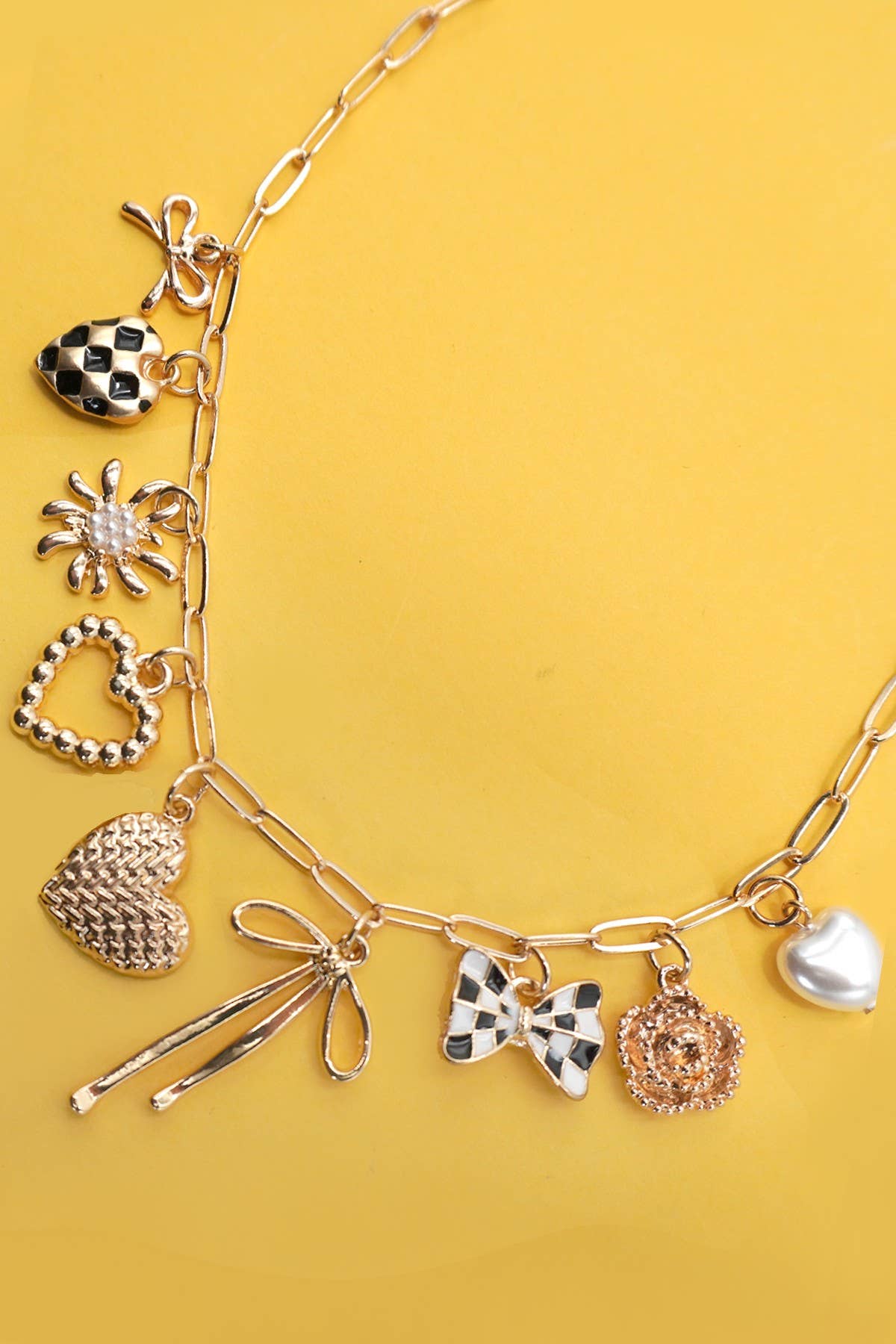 Checker Heart Charm Necklace