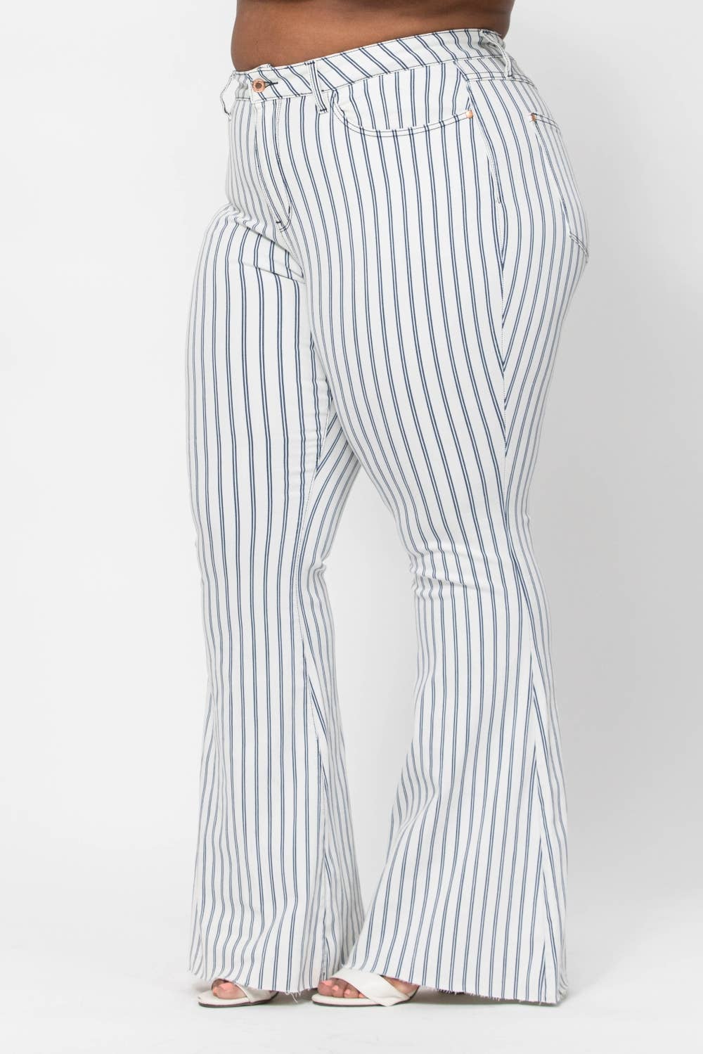 Navy Stripe High-Waisted Flare Jeans