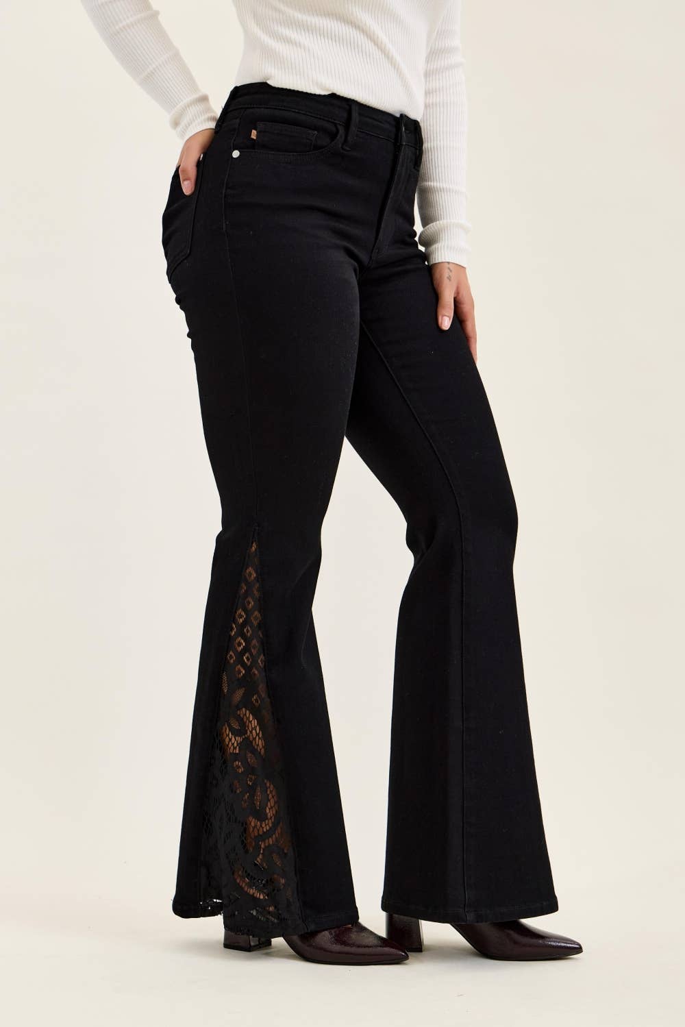 Judy Blue Jacqueline Lace Hem Ultra Flare Jeans – Black