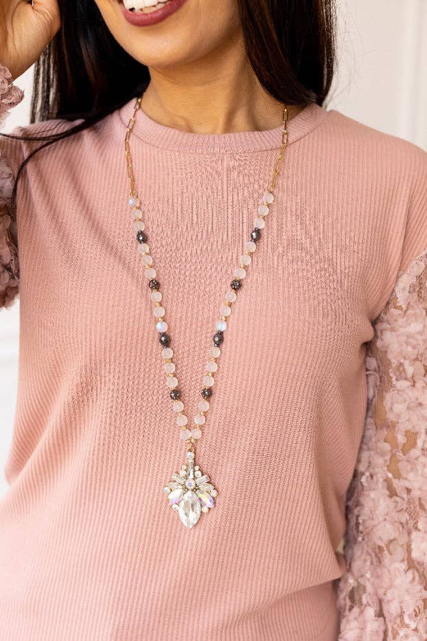 Frosted Elegance Crystal Pendant Necklace